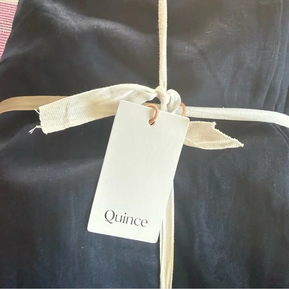 Quince European Linen Room Darkening Curtain Panel Navy Blue Size 96”x120”